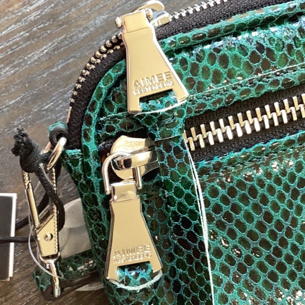 Aimee Kestenberg Green Snake Embossed Leather Crossbody Bag with Silver Hardware - Picture 5 of 12